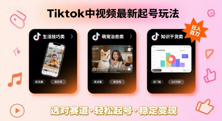 Tiktok中视频最新起号玩法，想要日入百刀，做好这几个赛道就可以了-大兵轻创资源库