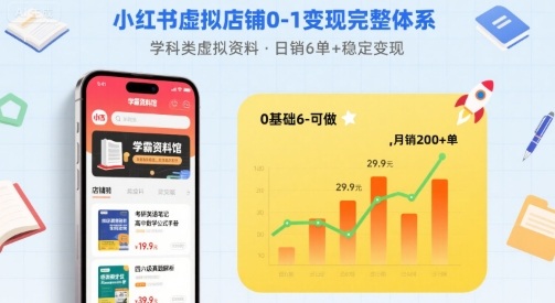 小红书虚拟店铺0-1变现完整体系：卖学科类虚拟资料，一天6张+，很稳定【已完结】-大兵轻创资源库