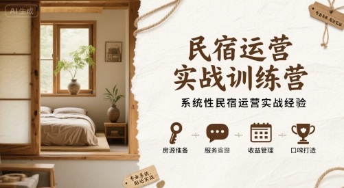 民宿运营实战训练营，系统性民宿运营实战经验-大兵轻创资源库