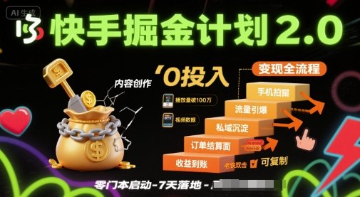 快手掘金计划2.0，快手电商变现全流程，简单可复制，0投入-大兵轻创资源库