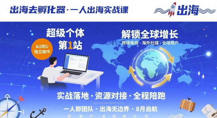 出海去孵化器，一人出海实战课，​超级个体第1站，解锁全球增长-大兵轻创资源库