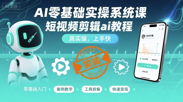 AI零基础实操系统课，短视频剪辑ai教程，真实操，上手快-大兵轻创资源库