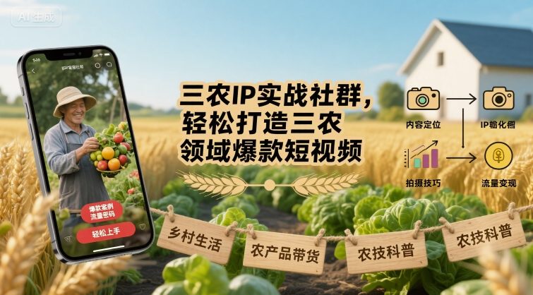 三农IP实战社群，轻松打造三农领域爆款短视频-大兵轻创资源库
