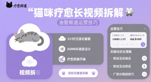 猫咪疗愈长视频拆解 &油管频道运营技巧-大兵轻创资源库