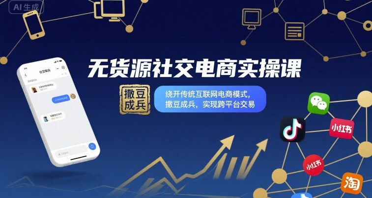 无货源社交电商实操课，绕开传统互联网电商模式，撒豆成兵，实现跨平台交易-大兵轻创资源库