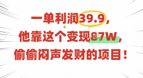 一单利润39.9，有人靠这个变现几十个，偷偷闷声发财的项目-大兵轻创资源库