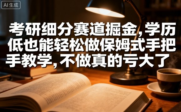 考研细分赛道掘金，日入1k+，学历低也能轻松做保姆式手把手教学，不做真的亏大了【揭秘】-大兵轻创资源库