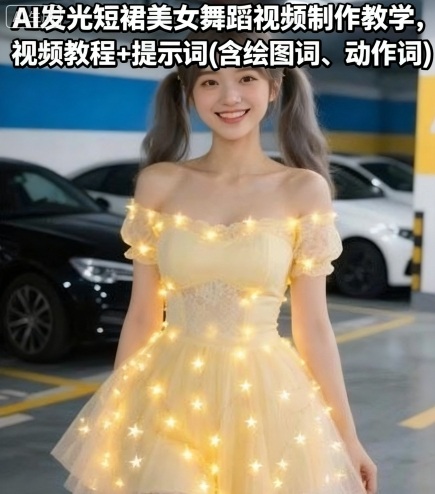 AI发光短裙美女舞蹈视频制作教学，视频教程+提示词(含绘图词、动作词)-大兵轻创资源库