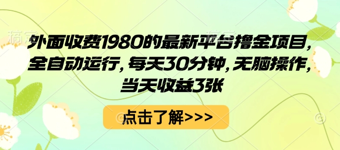 外面收费1980的最新平台撸金项目，全自动运行，每天30分钟，无脑操作，当天收益3张【揭秘】-大兵轻创资源库