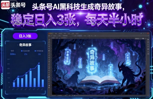 头条号AI黑科技生成奇异故事，稳定日入3张，每天半小时-大兵轻创资源库