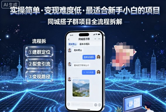 实操简单，变现难度低，最适合新手小白做的项目，每天轻松收入3张，同城搭子群项目全流程拆解-大兵轻创资源库