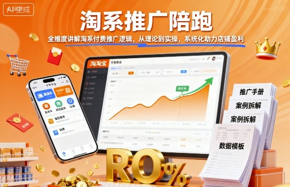 淘系推广陪跑，全维度讲解淘系付费推广逻辑，从理论到实操，系统化助力店铺盈利-大兵轻创资源库