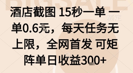酒店截图15秒一单，一单0.6米，每天任务无上限，全网首发可矩阵单日收益3张【揭秘】-大兵轻创资源库