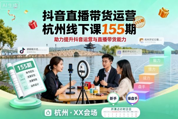 抖音直播带货运营杭州线下课155期，助力提升抖音运营与直播带货能力-大兵轻创资源库