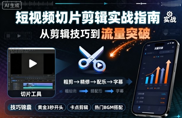 短视频切片剪辑实战指南，从剪辑技巧到流量突破-大兵轻创资源库