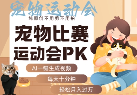 AI一键生成宠物比赛运动会PK视频，纯原创不用剪不用拍，每天十分钟，轻松月入过1W+-大兵轻创资源库