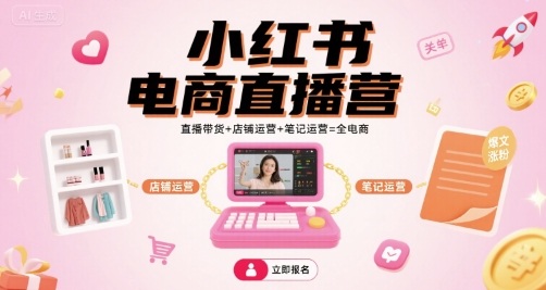 小红书电商直播营，直播带货+店铺运营+笔记运营=全电商-大兵轻创资源库