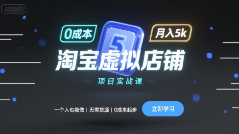 淘宝虚拟店铺项目实战课，一个人也能做，无需货源、0成本起步，月入5k-大兵轻创资源库