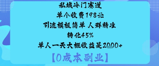私域冷门赛道:单个收费198米引流模板简单人群精准转化45%单人一天大概收益是1k+-大兵轻创资源库