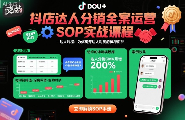 抖店达人分销全案运营SOP实战课程，为你揭开达人对接的神秘面纱-大兵轻创资源库