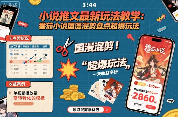 小说推文最新玩法教学，番茄小说国漫混剪盘点超爆玩法，全程干货，一天收益多张-大兵轻创资源库