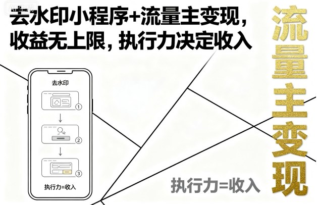 去水印小程序+流量主变现，收益无上限，执行力决定收入-大兵轻创资源库
