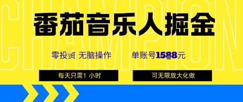 番茄音乐人掘金，单账号最高可撸1k+，可无限矩阵去做，零投入-大兵轻创资源库
