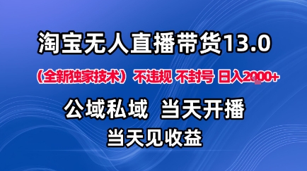 淘宝无人直播13.0，公域私域技术，不封号，不违规布局下半年旺季赛道，日入1K+（独家技术）【揭秘】-大兵轻创资源库