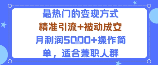 小众赛道玩法：当下最热门的变现方式，精准引流+被动成交月利润5k+操作简单，适合兼职人群-大兵轻创资源库