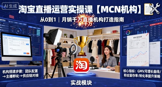 淘宝直播运营实操课【MCN机构】，从0到1做一家月销千W的直播机构-大兵轻创资源库