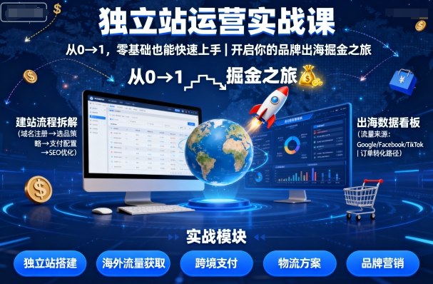 独立站运营实战课，​从0到1，零基础也能快速上手，开启你的品牌出海掘金之旅-大兵轻创资源库