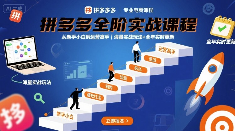 拼多多全阶实战课程，从新手小白到运营高手，海量实战玩法+全年实时更新【2025年9月更新】-大兵轻创资源库