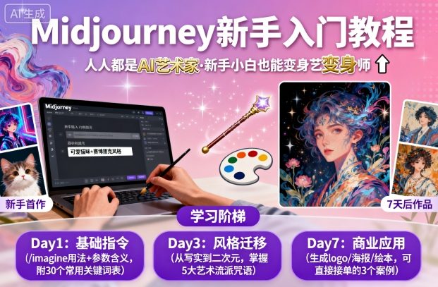 midjourney新手入门教程：人人都是AI艺术家，新手小白也能变身艺术大师-大兵轻创资源库