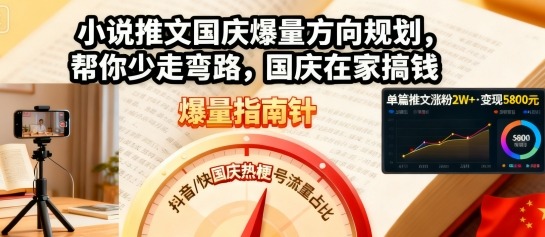 小说推文国庆爆量方向规划，帮你少走弯路，国庆在家搞钱-大兵轻创资源库