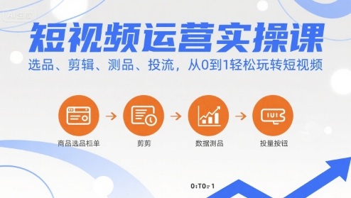 短视频运营实操课，选品、剪辑、测品、投流，从0到1轻松玩转短视频-大兵轻创资源库