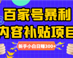 百家号暴利内容补贴项目,图文10元一条,视频30一条,新手小白日赚300+-大兵轻创资源库