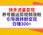 快手流量变现,养号搬运剪视频涨粉,引导跳转群变现日赚300+-大兵轻创资源库
