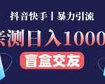 日收益1000+的交友盲盒副业丨有手就行的抖音快手暴力引流-大兵轻创资源库