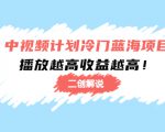 中视频计划冷门蓝海项目【二创解说】陪跑课程：播放越高收益越高-大兵轻创资源库