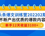 头条爆文训练营202202期，不断产出优质的爆款内容，新手12天收益3100+-大兵轻创资源库