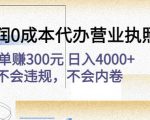 高利润0成本代办营业执照项目：一单赚300元日入4000+不会违规，不会内卷-大兵轻创资源库