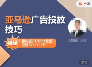 亚马逊广告投放技巧-详解流量底层原理+广告漏斗逻辑,更快提升Listing权重,控制Acos 10%-大兵轻创资源库