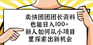 卖快团团团长资料也能日入100+新人如何从小项目里探索出新机会-大兵轻创资源库