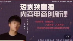 肖伯戎·短视频直播内容电商创新课,一切流量的获取和转化都需要好的内容-大兵轻创资源库