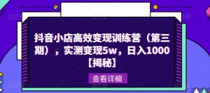 抖音小店高效变现训练营(第三期),实测变现5w,日入1000【揭秘】-大兵轻创资源库