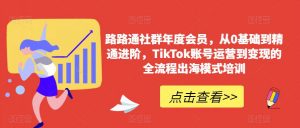 路路通社群年度会员,从0基础到精通进阶,TikTok账号运营到变现的全流程出海模式培训-大兵轻创资源库
