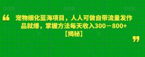 宠物细化蓝海项目，人人可做自带流量发作品就爆，掌握方法每天收入300－800+【揭秘】-大兵轻创资源库