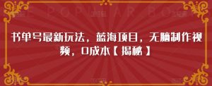 书单号最新玩法,蓝海项目,无脑制作视频,0成本【揭秘】-大兵轻创资源库