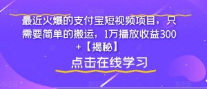 最近火爆的支付宝短视频项目,只需要简单的搬运,1万播放收益300+【揭秘】-大兵轻创资源库