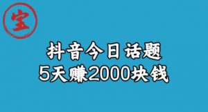 宝哥·风向标发现金矿,抖音今日话题玩法,5天赚2000块钱【拆解】-大兵轻创资源库